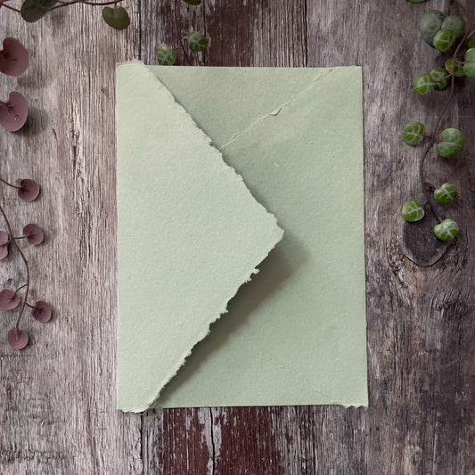 5x7 handmade paper envelope in dusky green