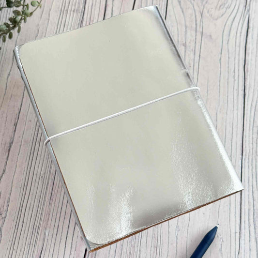 Handmade Refillable Silver Leather Journal – A5 Size