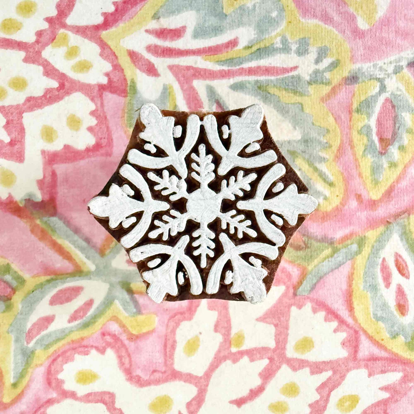 Indian Wood Block Stamp with snowflake pattern
