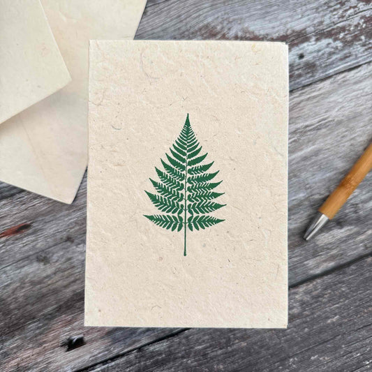 Handmade blank Fern Lokta paper notecard with matching natural paper envelope