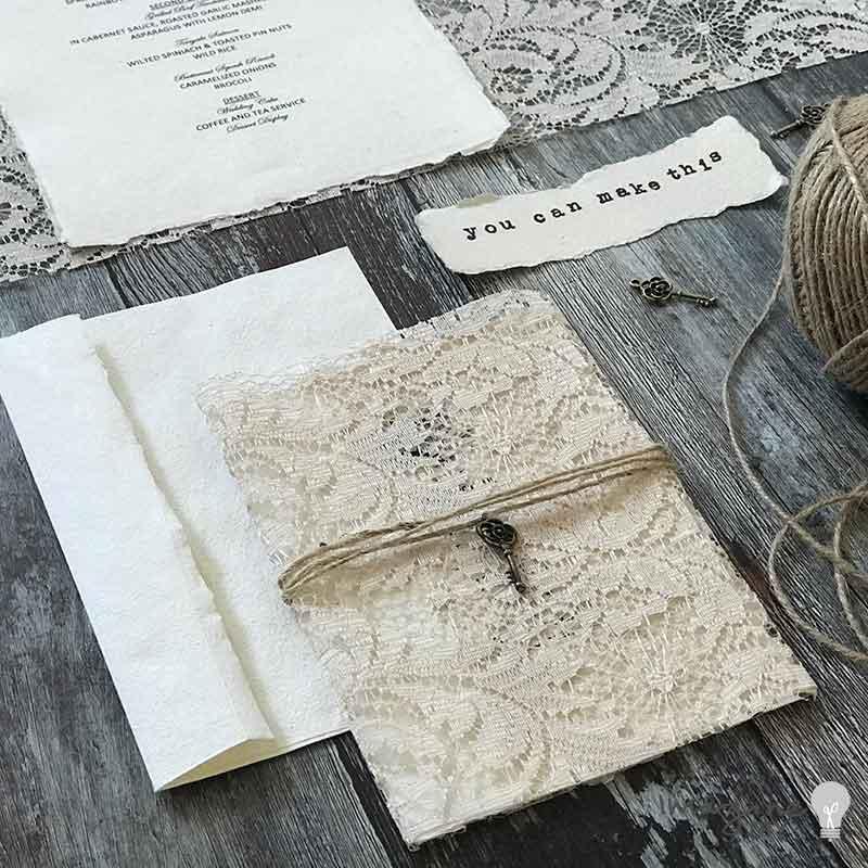 Handmade Paper Envelopes in Natural White with Lace invitation wrap thenaturalpapercompany