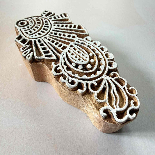 Wooden printing block with intricate design