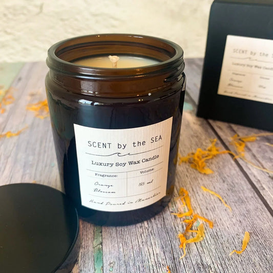Orange Blossom | Luxury Soy Wax Scented Candle in Apothecary Jar with Lid | Gift Boxed Candle | Fresh Floral Candle | Vegan Candle | Citrus