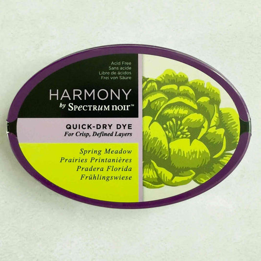 Harmony by Spectrum Noir quick-dry dye packaging with green leaf design on a white background