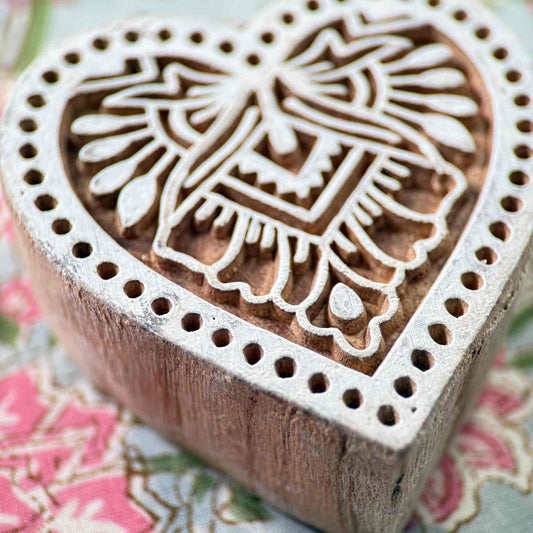 Wooden printing block with heart design