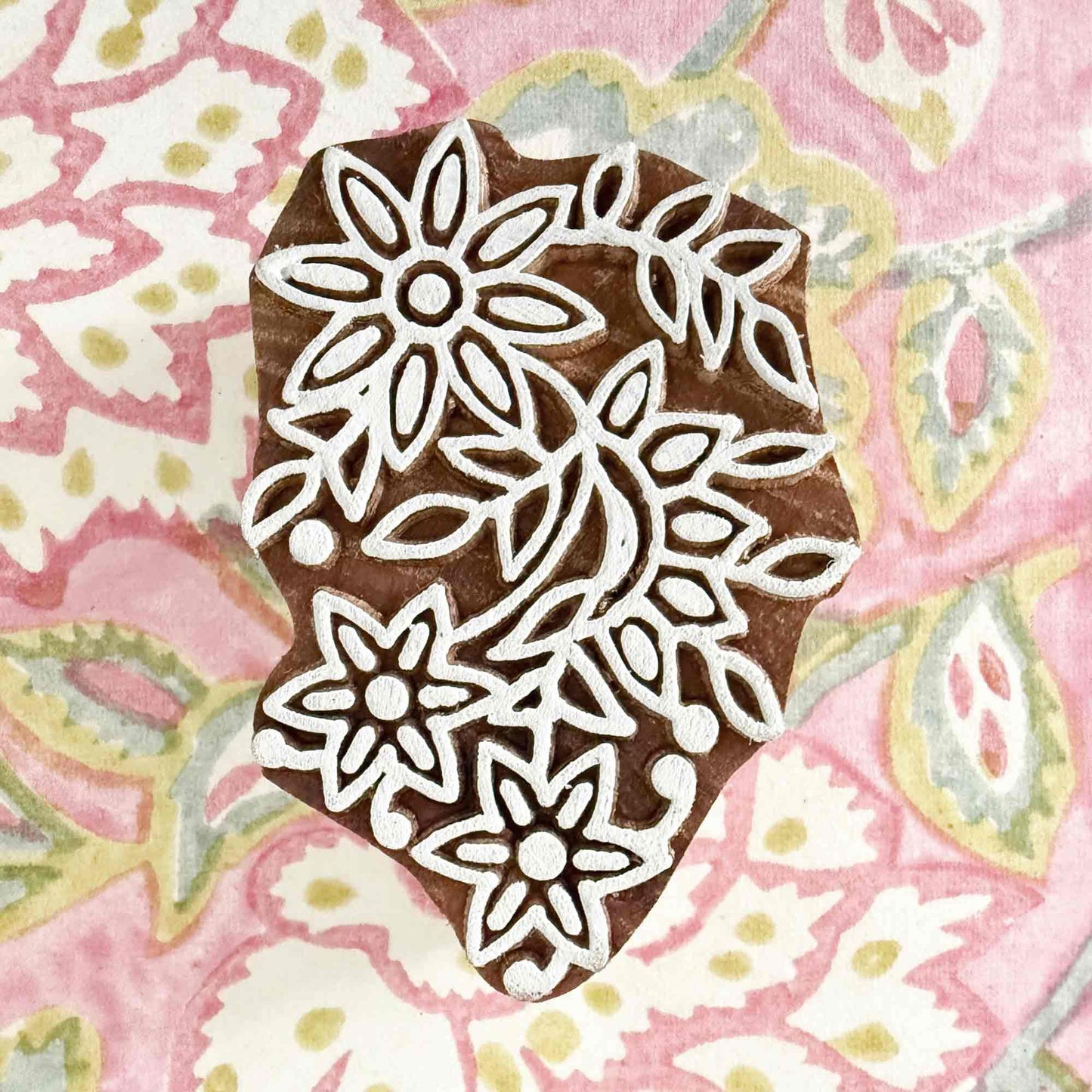 flowery pattern wood block stamp