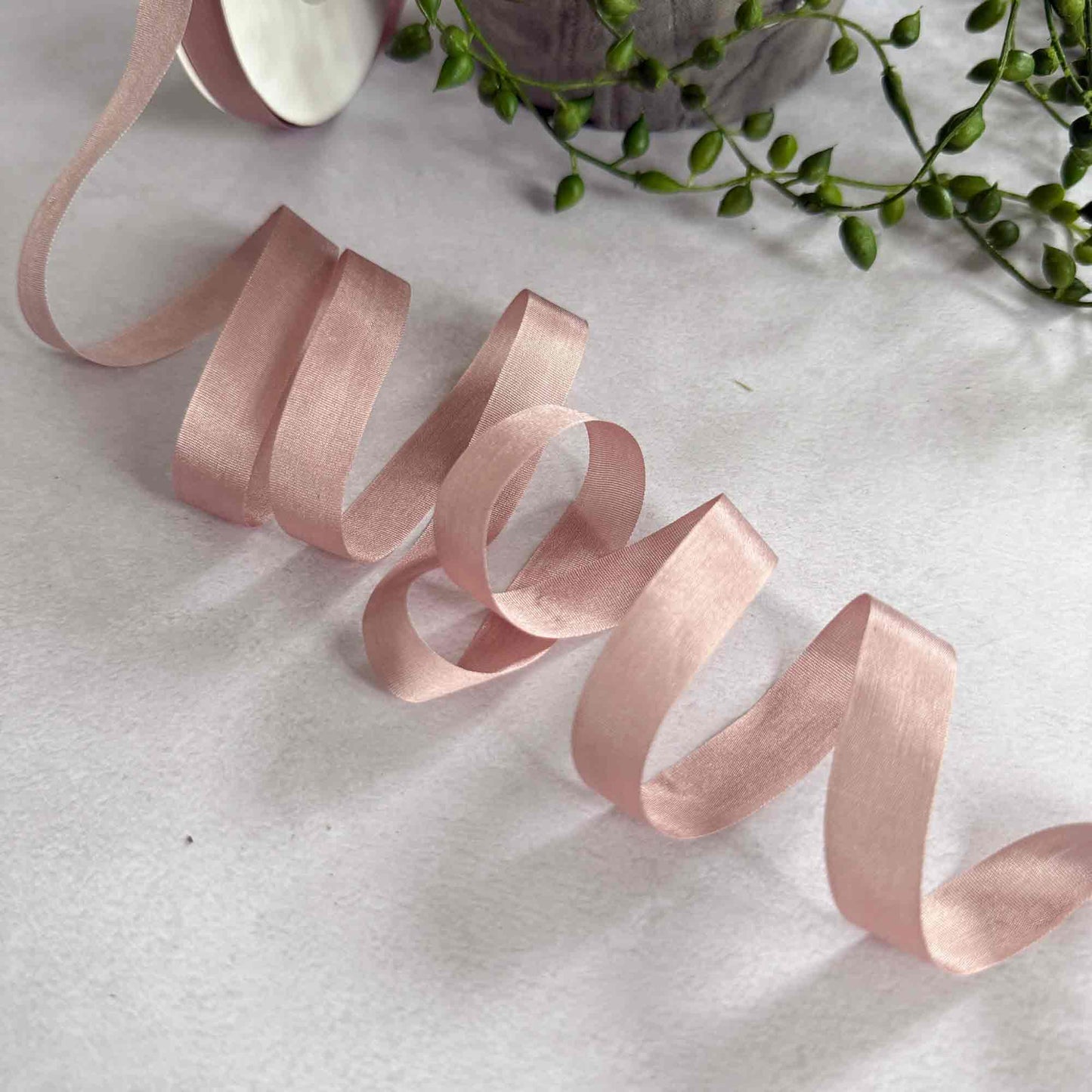 narrow silk ribbon in light dusky pink colour
