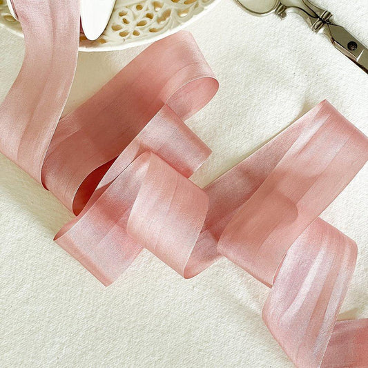 Silk closed edge ribbon in blush pink