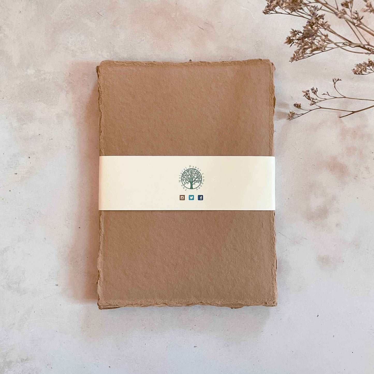 clay minky brown colour handmade cotton rag paper with deckled edges.  By The Natural Paper Company