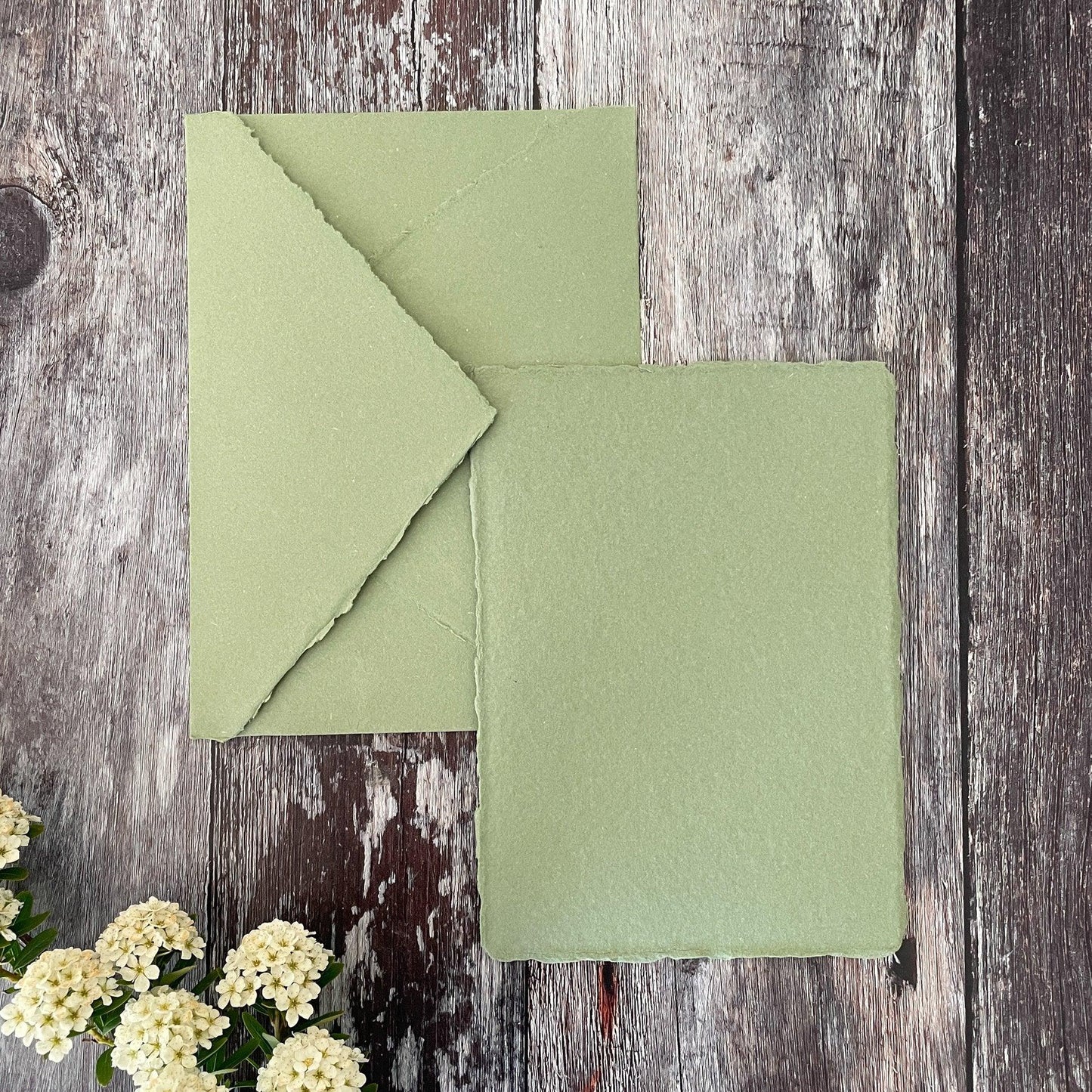Sage green handmade paper envelope