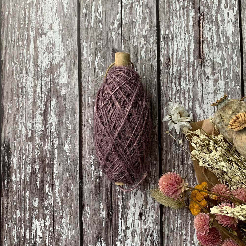 Natural flax cord string in a dusky lilac colour. Decorative string made from natural fibres. By The Natural Paper Company
