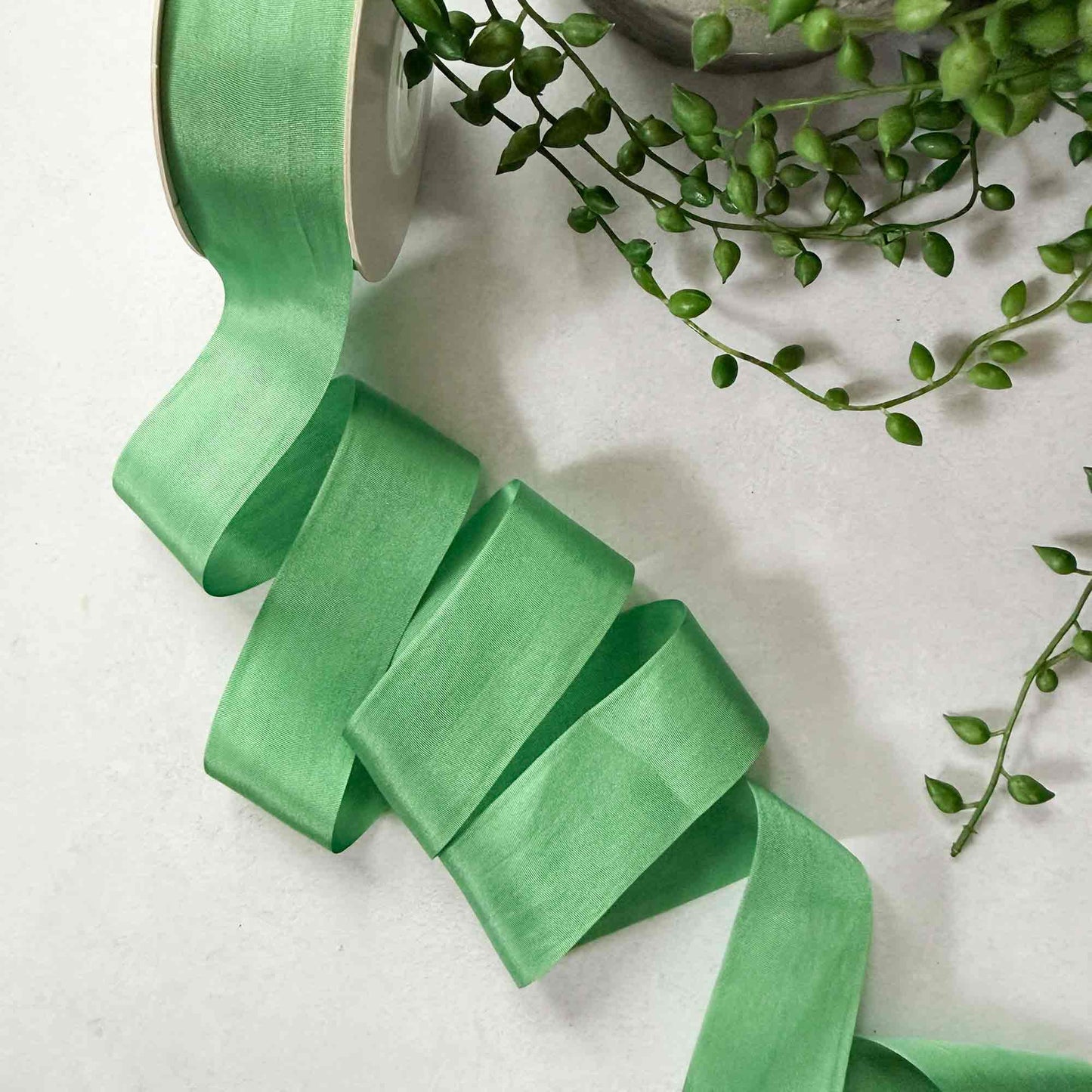 silk ribbon in emerald green