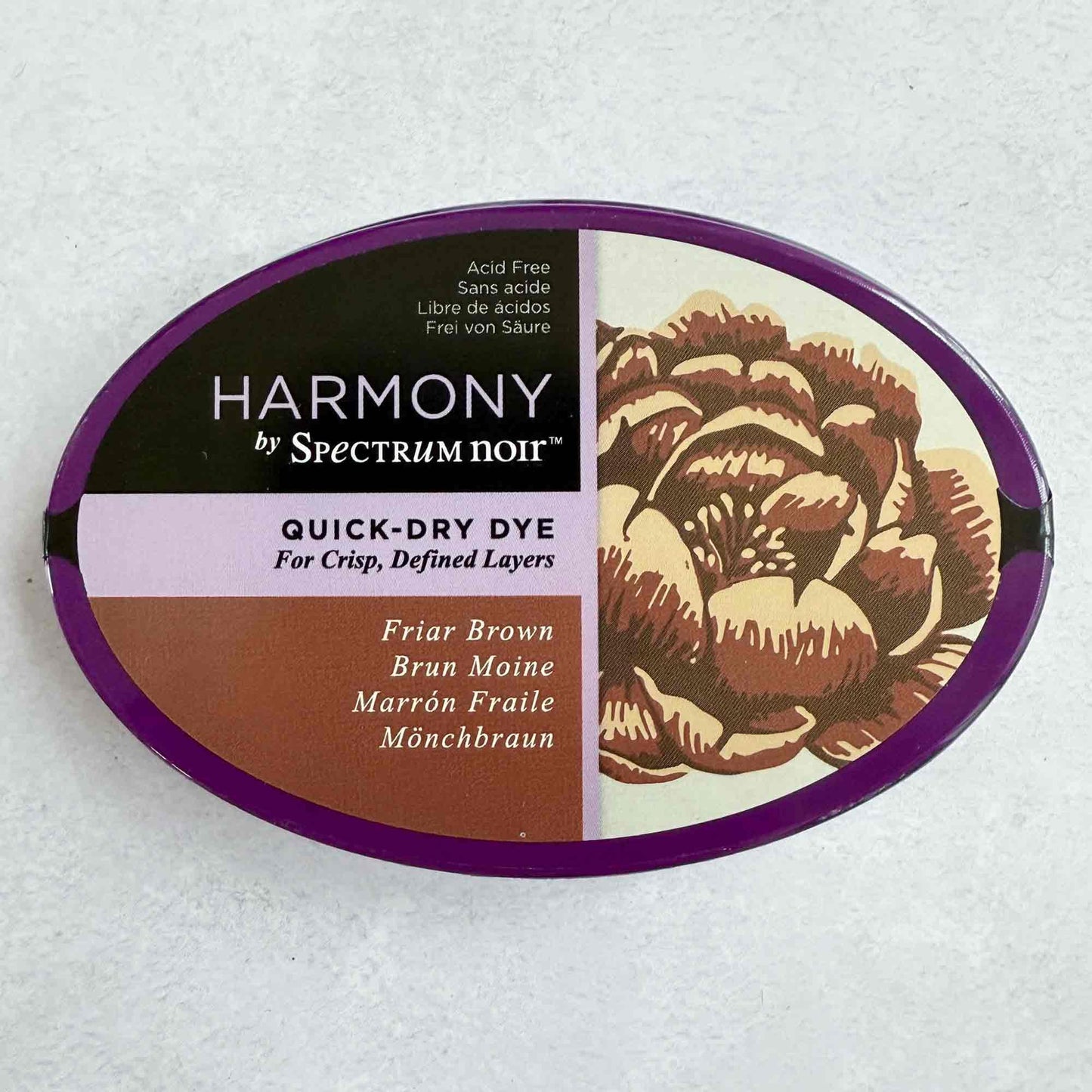 Harmony by Spectrum Noir quick-dry dye packaging with a brown color swatch on a white background