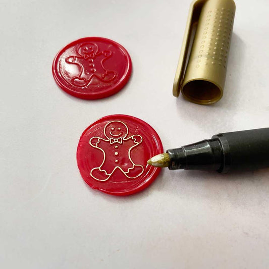 Gold highlighter pen for wax seals. Metallic marker pen for decorating wax stamps. By The Natural Paper Company