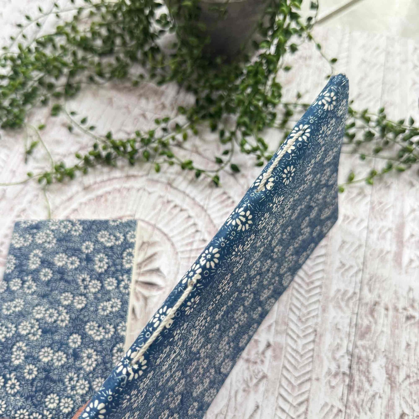 Bellis Blue Lokta paper notebook, handmade in Nepal with hand-stitched cover — A5 and A6 sizes