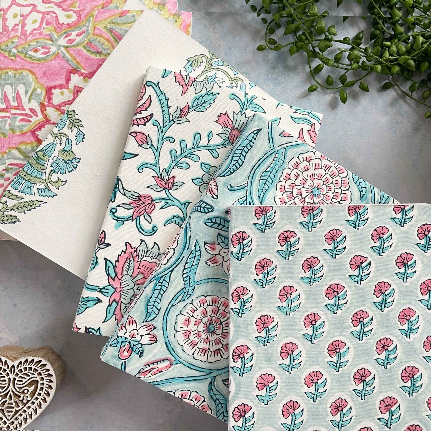 handmade notebooks with indian block printed covers. Made from Recycled cotton rag paper. FSC certified