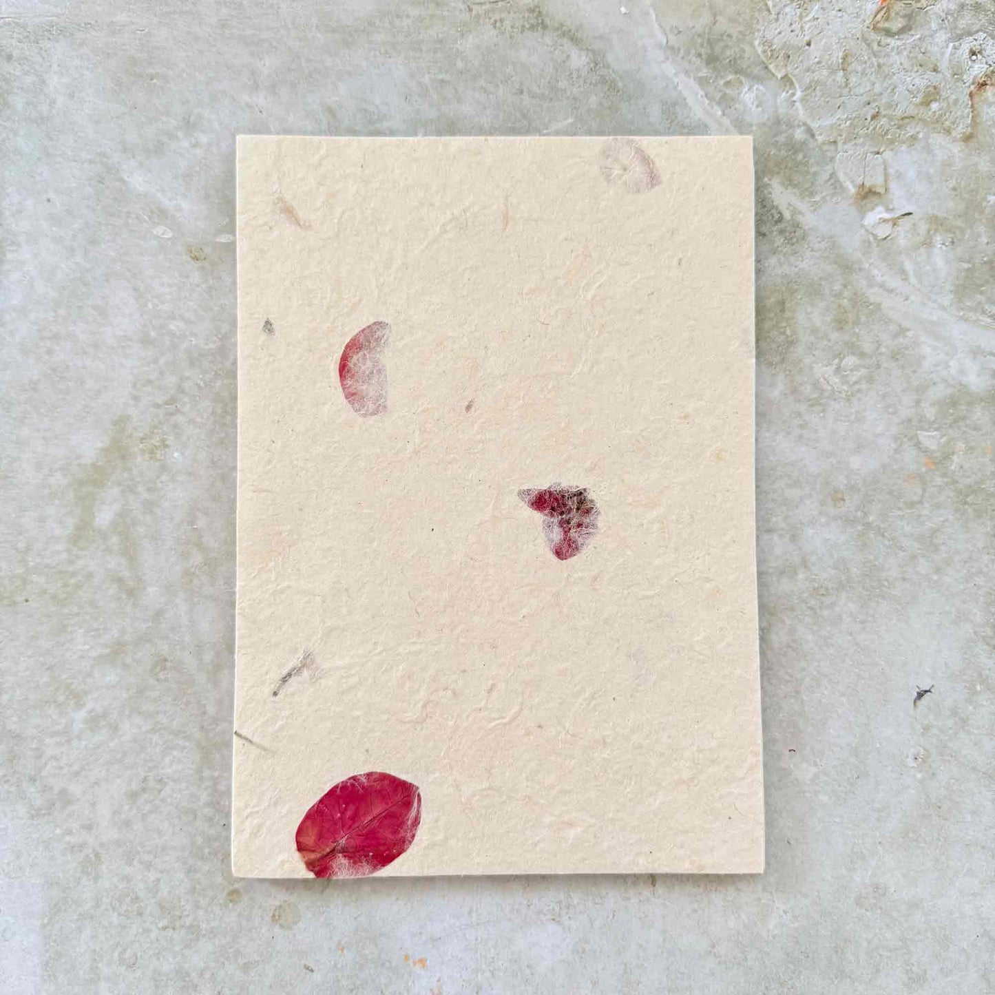 A5 Lokta Paper with flowers.  Textured handmade paper with deep pink pressed flowers