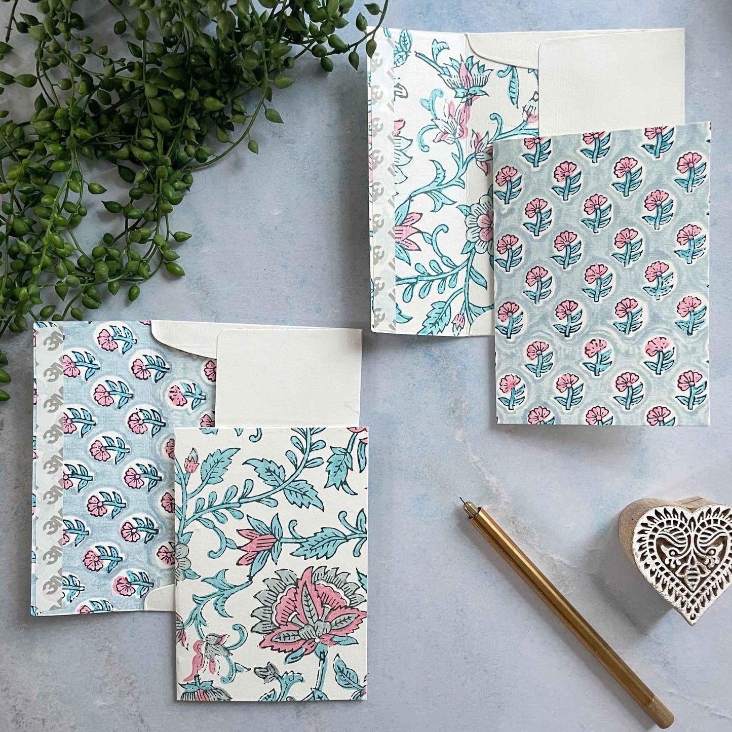 Harriet - handmade note card ad envelope set. Block printed on handmade cotton rag paper