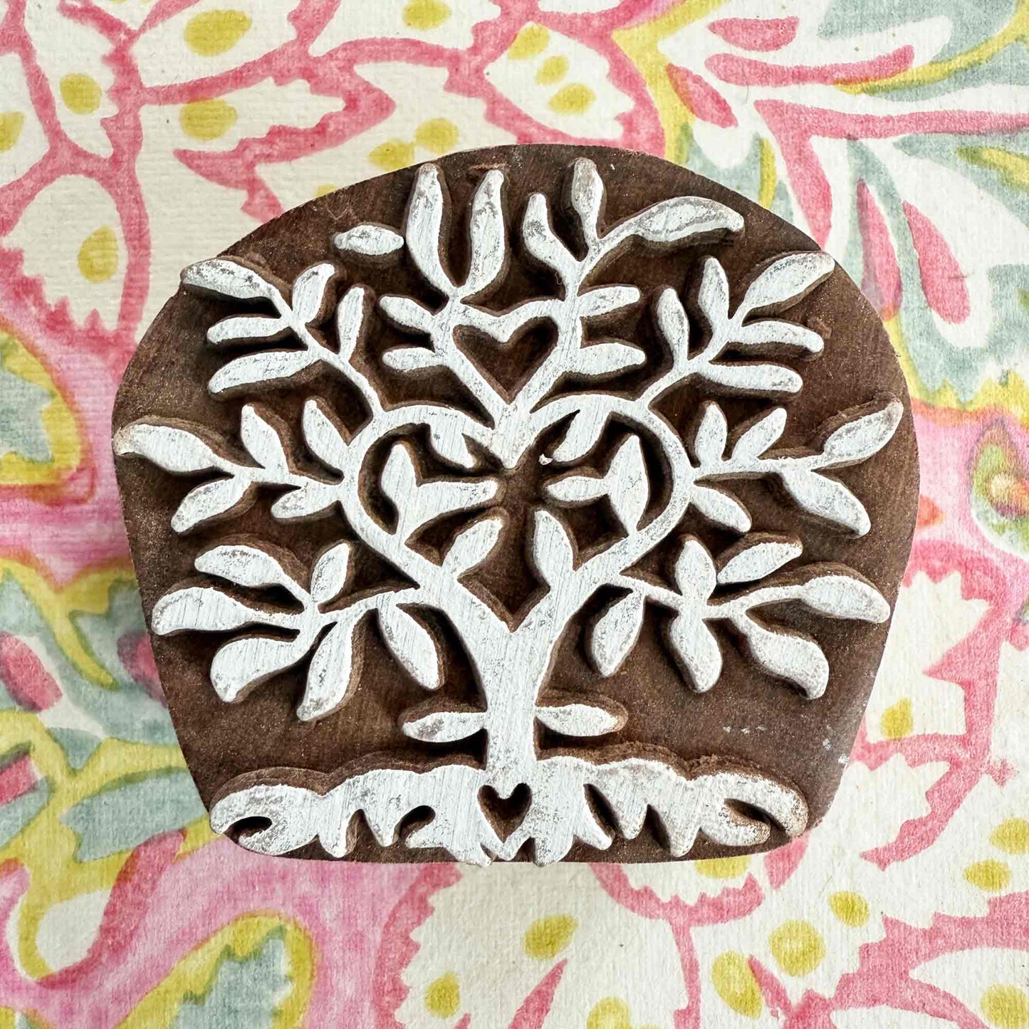 Indian wood block stamp with tree pattern
