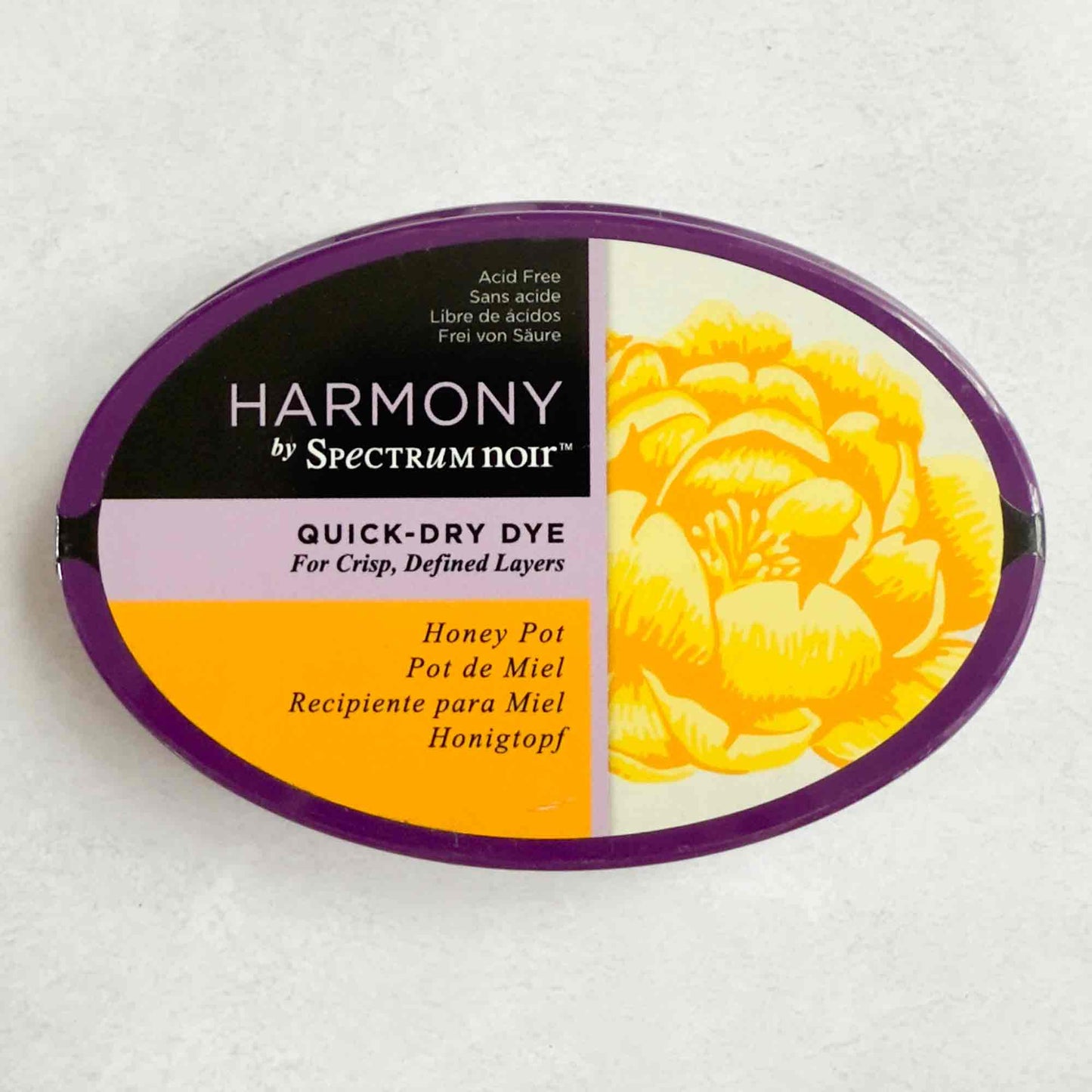 Honey pot stamp pad for wood block stamping. Mustard colour ink