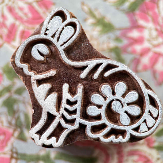 Decorative block printing stamp with rabbit design