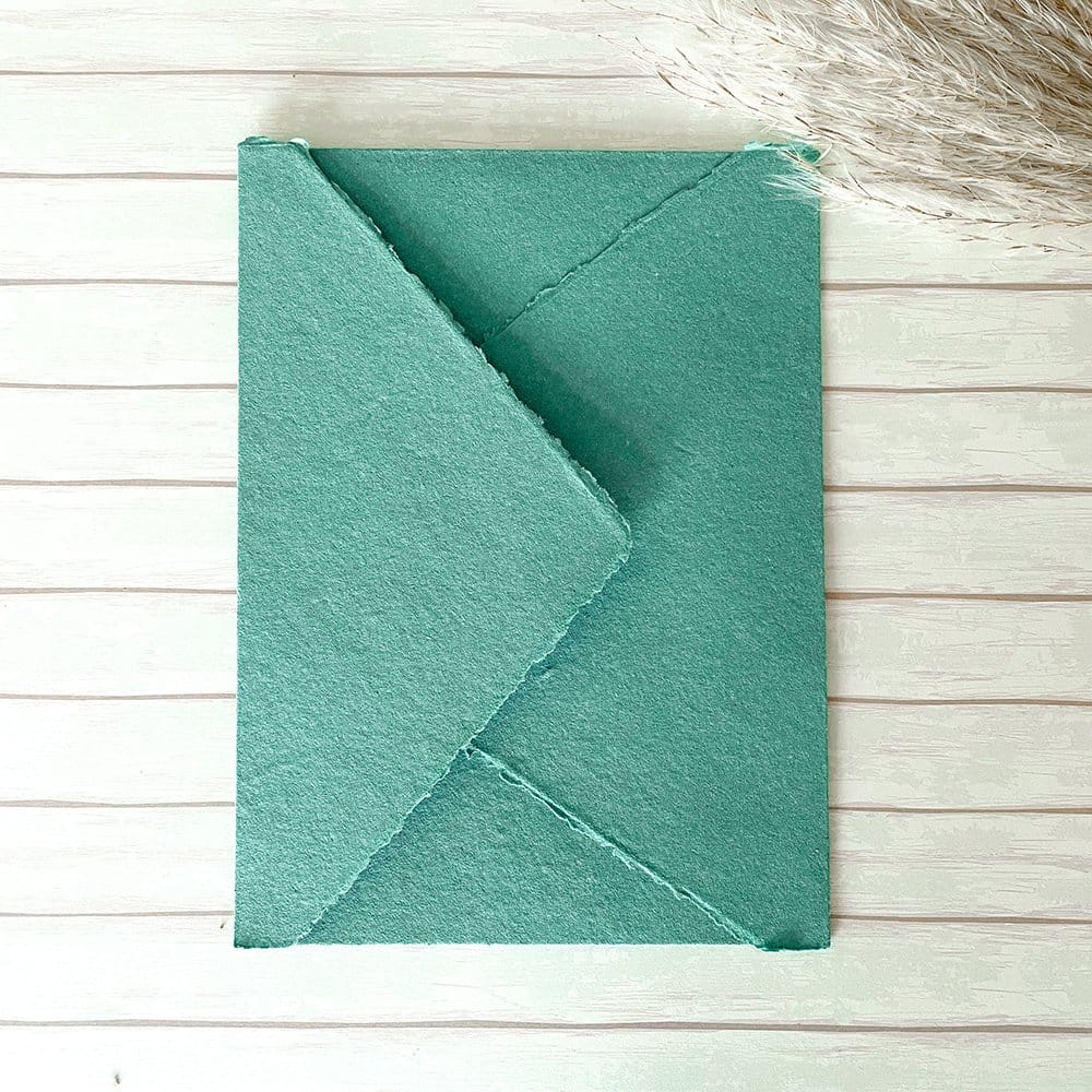 Jade green handmade paper envelope