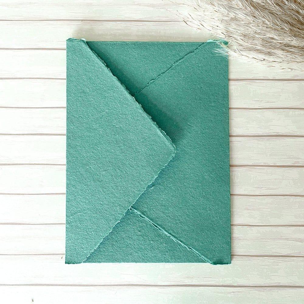 Jade green handmade paper envelope