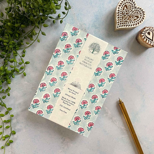 kitty handmade notebook with block printed cover