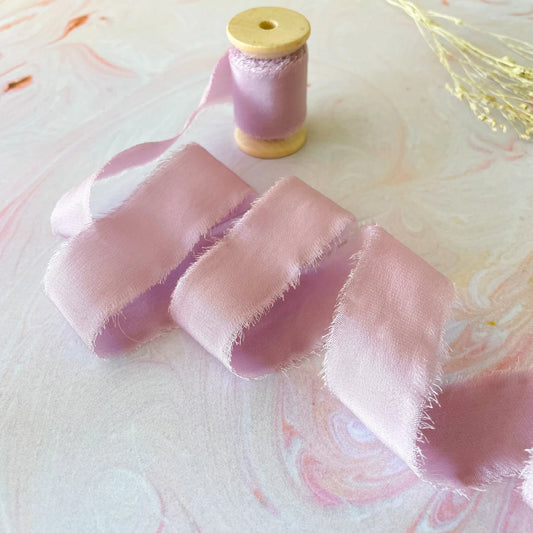 Habotai silk ribbon in lilac. Decorative silk ribbon for floristry and crafts. By The Natural Paper Company.