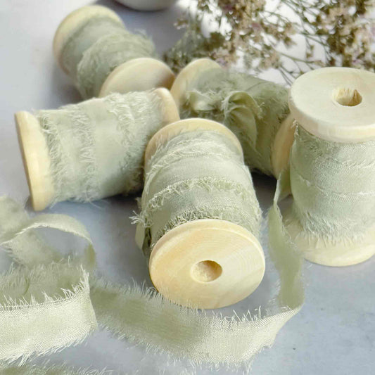 Silk ribbon in sage green