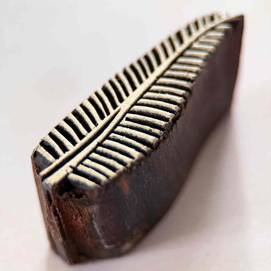 Parna leaf design Indian wood block stamp with finely carved botanical detailing