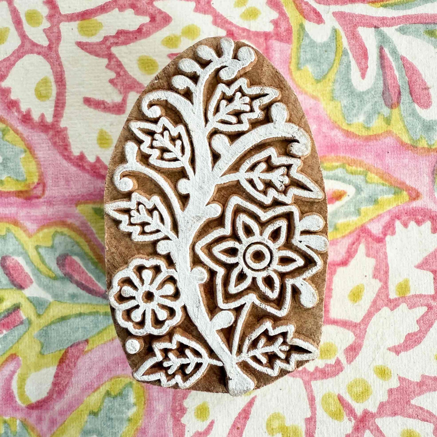 Flowery Indian Wood Block Stamp