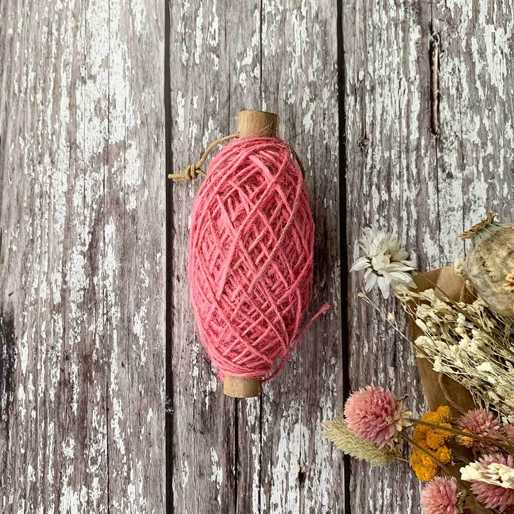Pink flax cord string.  A natural string for gift wrapping, gardening, floristry and crafts.