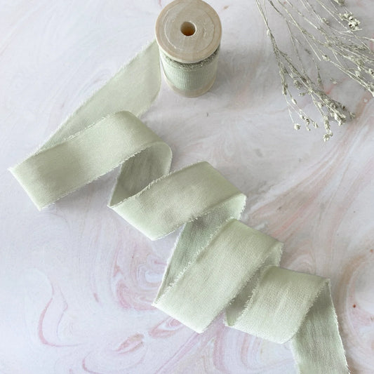 Silk ribbon in dusky sage green