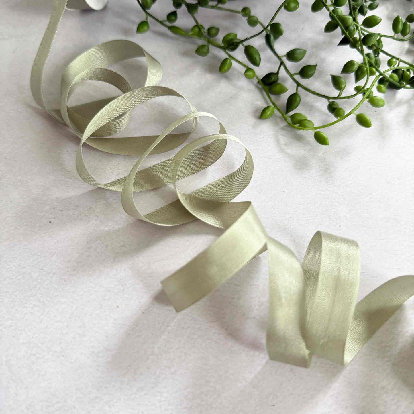 dusky sage green habotai silk ribbon