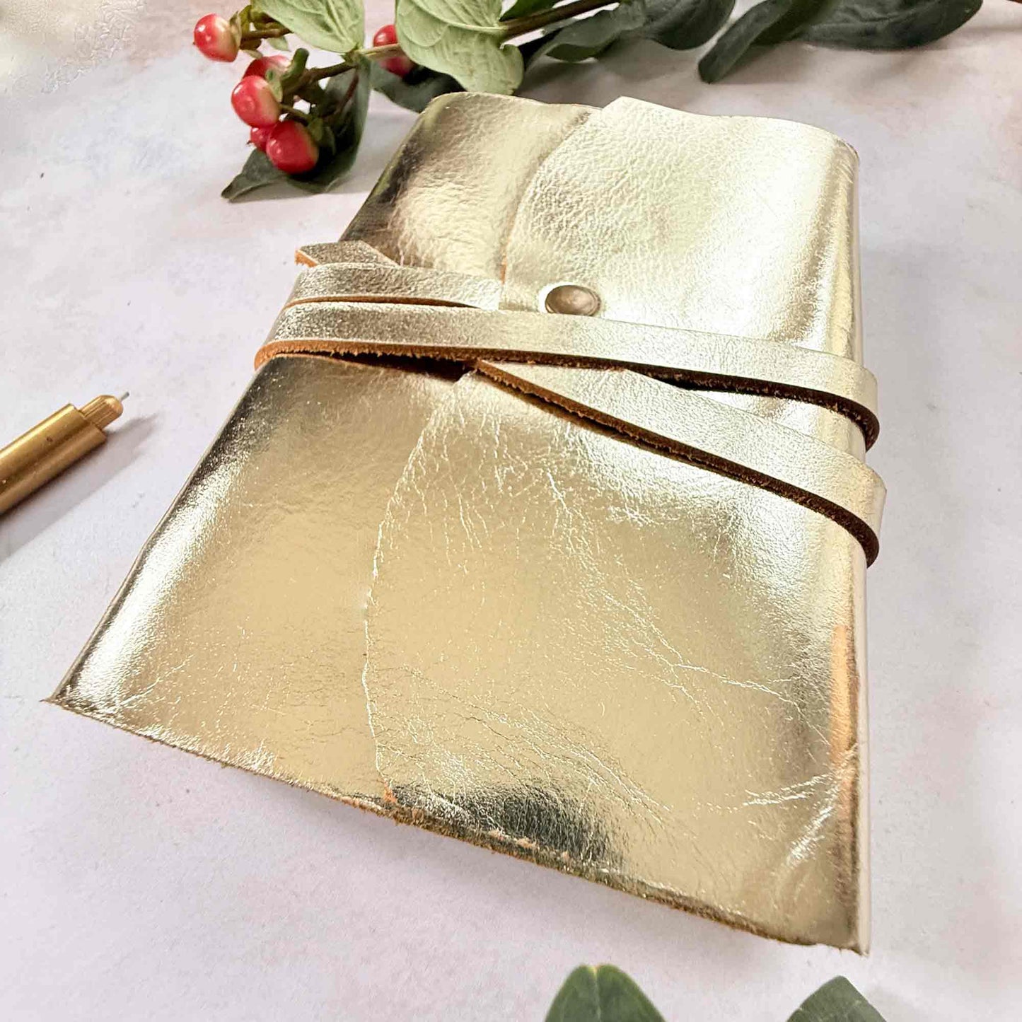 handmade notebook journal in gold leather