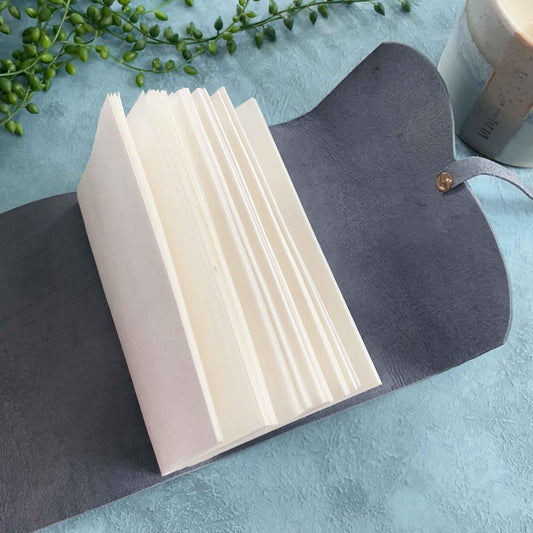 navy blue A6 handmade leather notebook