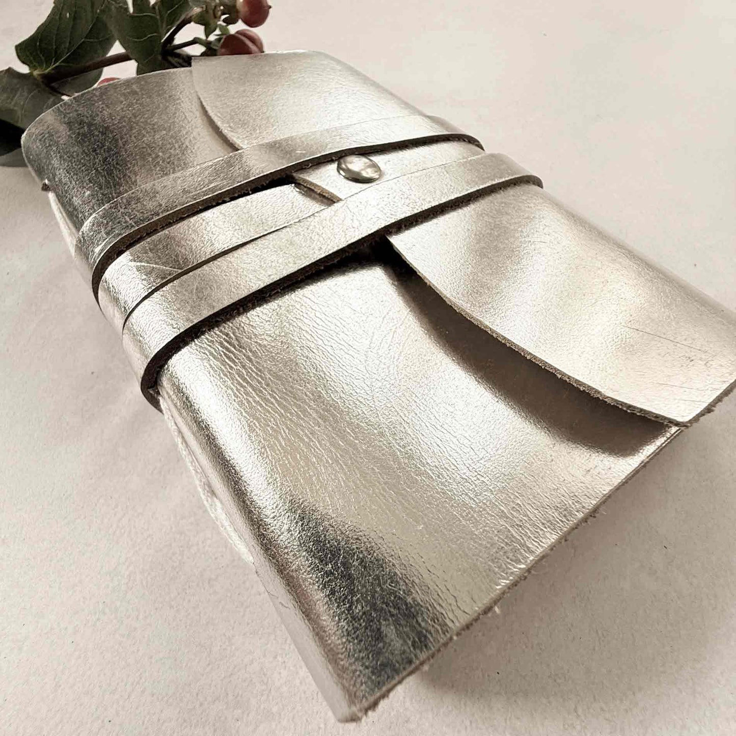 metallic silver leather note book