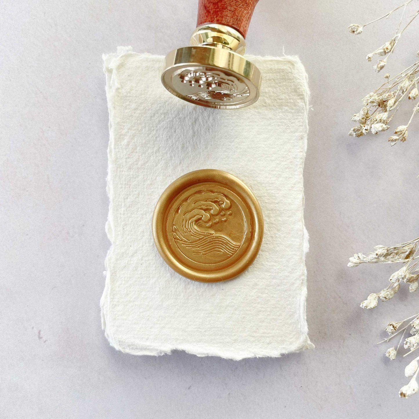 Wave design sealing wax stamp by The Natural Paper Company. Make Sea theme wax seals. Coastal wax seal stamp by The Natural Paper Company