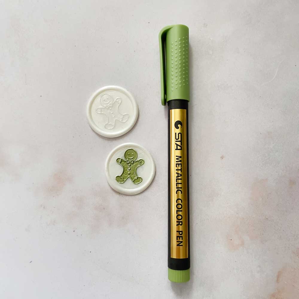 Olive green highlighter pen for wax seals.  Add detail to your wax seals.  By The Natural Paper Company