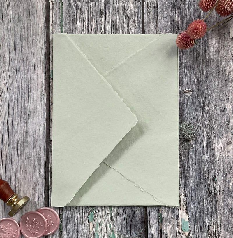 Light Green Handmade Paper Envelope with deckled edge Envelopes from thenaturalpapercompany
