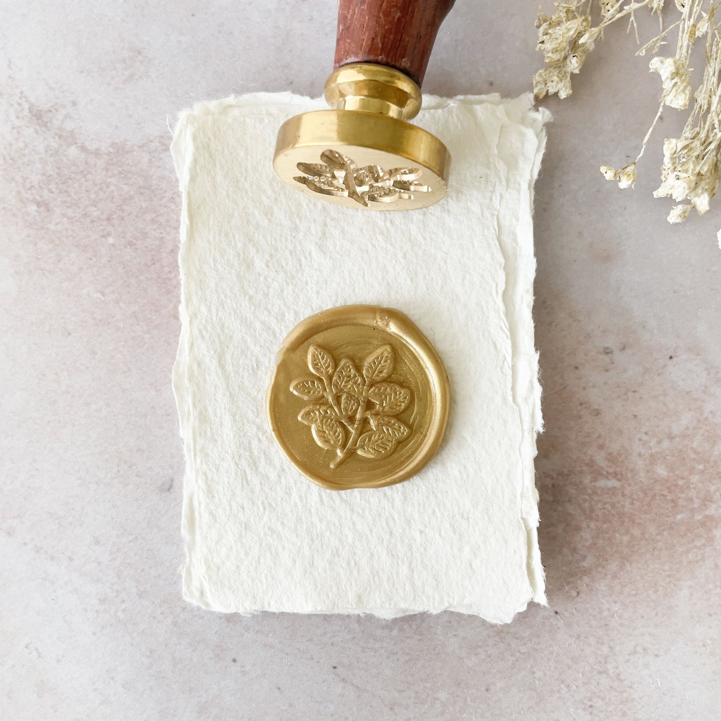 Sealing wax stamp with a leaf design. Botanical wax seal By The Natural Paper Company