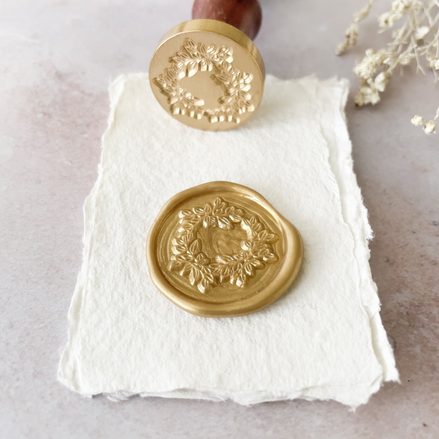 Garland Wax Stamp in Gold. wax stamps from thenaturalpapercompany