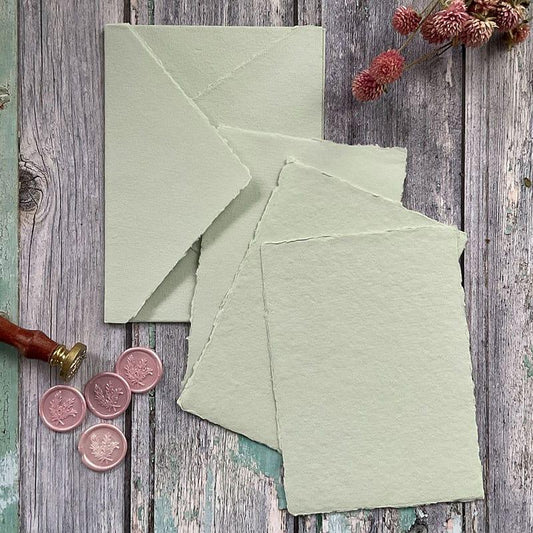 Sage Green or Light Green handmade paper envelopes