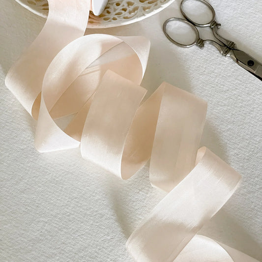 Natural fine silk ribbon for crafts. Luxury ribbon made from silk. Closed edge. By The Natural Paper Company