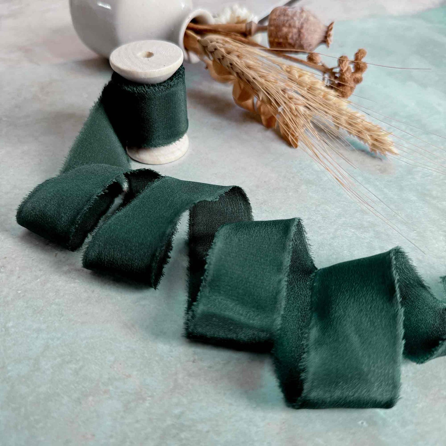 1 inch wide silk ribbon in dark green