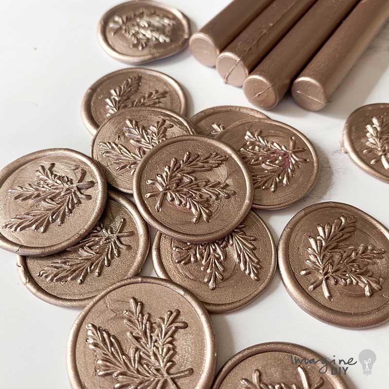 Wax seals made from eco friendly sealing wax in Champagne colour.  Plastic free, paraffin free and biodegradable wax seals.  By The Natural Paper Company