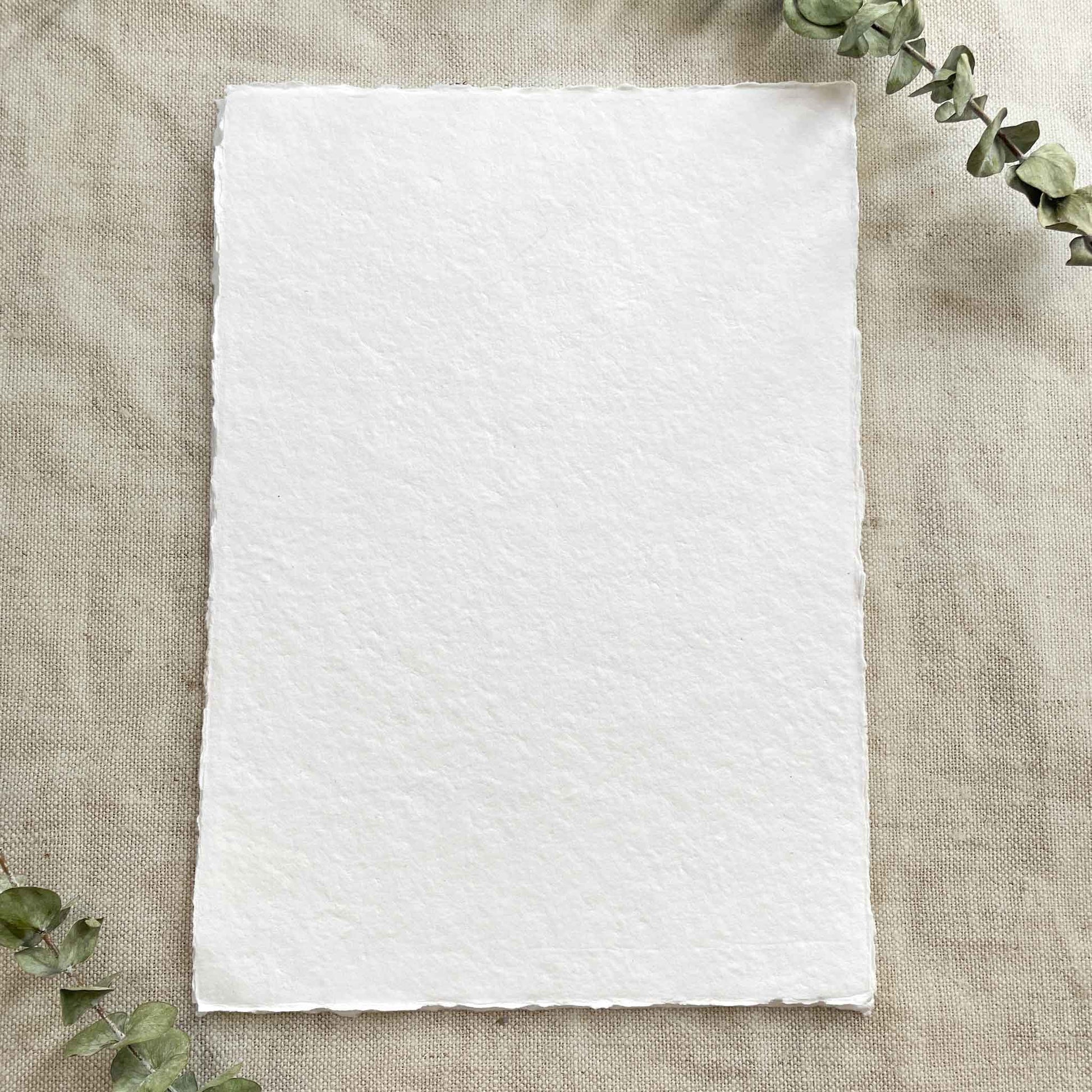 White Handmade recycled Cotton Rag Paper and Card in A4 Sheets with Deckled Edges