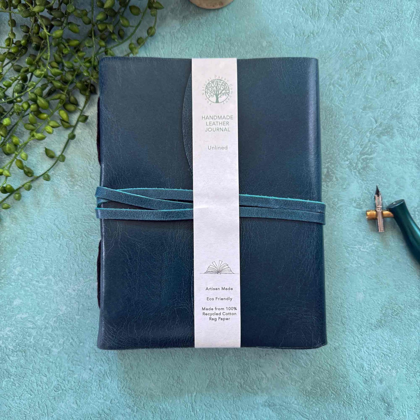 Handmade navy blue leather journal