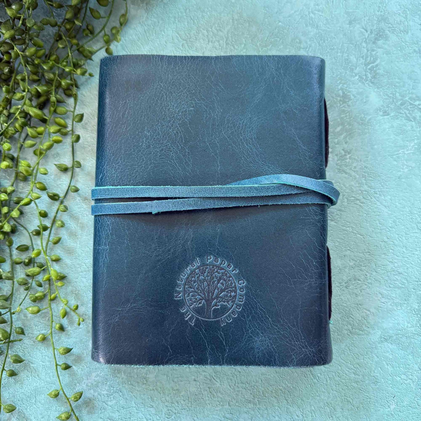 handmade Navy blue leather notebook with custom branding